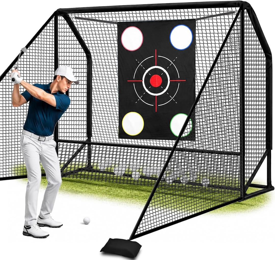 Golf Practice Hitting Net for Backyard Driving Real Balls 10x7ft with Side Barriers, Heavy-Duty Steel Frame Golf Net with Target Cloth & Carry Bag for Garage, Indoor & Outdoor Driving Chipping