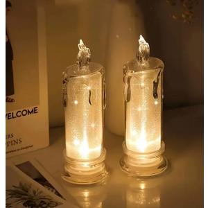 LED Clear Flamless Candle, Includes Battery, Set of 2, Glittery Finish, 2.7 in Height