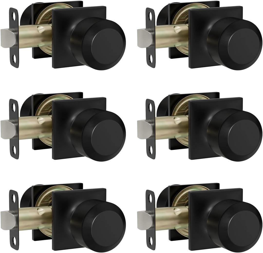 goldenwarm 6 Pack Matte Black Closet Door Knobs, Interior Passage Door Knobs, Black Non-Locking Knobs for Hallway & Closet