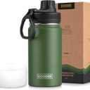 koodee 12 oz Water Bottle Stainless Steel Vacuum Insulated Wide Mouth Water Flask with Leakproof Spout Lid, Reusable Metal Water Bottle for Boys BPA Free(Grass Green)