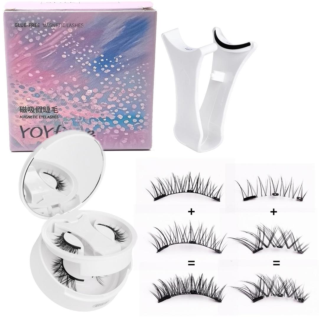 2in1 Magnetic Eyelashes with Applicator,2 style, 4 pairs lashes, Reusable Comfortable, 3 pieces Magnets,Glue-free No Eyeliner False Lashes, Waterproof, Slanted Cat's+Thickness (CT5)