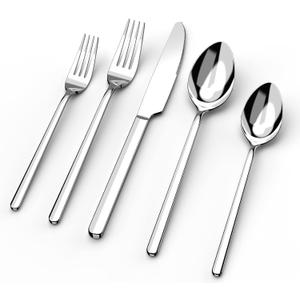 KINGSTONE 30 Pieces Silverware Set, Flatware Cutlery Set for 6, 18/10 Stainless Steel Silverware Utensils Minimalist Design Dishwasher Safe
