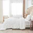 White Comforter Set Queen Size Bed in A Bag 7 Piece Pinch Pleat Bedding Set,Pintuck Ruched Flowers Bed Set with Comforter, Sheets, Pillowcases & Shams