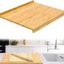 Reversible Bamboo Pastry Board, Large Bamboo Wooden Cutting Board with Counter Edge Reversible Pastry Board for Kitchen Chopping Board Butcher Block with Lip for Counter Table Top
