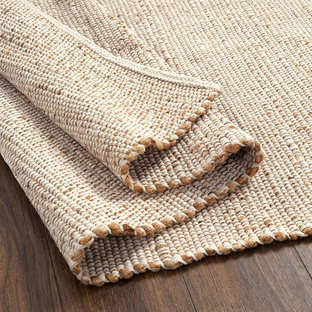GRUHUM Jute Cotton Area Rug 9X12 ft Natural Hand Woven Farmhouse Rug Large | 70% Jute 30% Cotton Low Pile Neutral Tone Rustic Vintage Boho Reversible Pet Eco-Friendly Living Room Carpet Home Décor