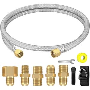 Upgraded 6 Feet High Pressure Braided Propane Hose Extension with Conversion Coupling 3/8" Flare to 1/2" Female NPT, 1/4" Male NPT, 3/8" Male Flare for BBQ Grill, Fire Pit, Heater