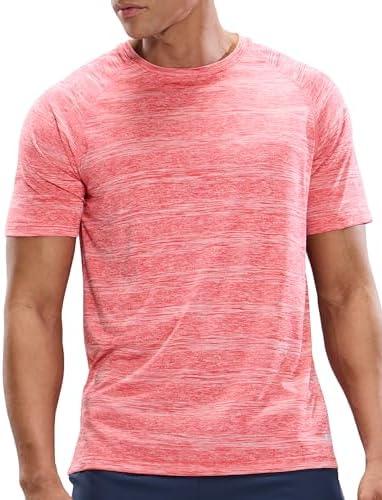 MIER Mens T Shirts Short Sleeve Quick Dry Active Tee for Running Workout Gym, Heather melon pink, XXL