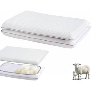 YOUR MOON Soft Support Memory Foam Pillow Queen Size, Wool Pillow for Sleeping, Adjustable Layer High Down Alternative Pillows, Breathable & Noiseless Cover (White)