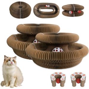 2 Pack Kitty Cat Toy,Foldable Magic Organ Cat Scratcher Board with Bell Ball,Interactive Cat Scratcher, Collapsible Magic Organ Cat Toy,3-in-1 Cat Scratcher Toy for Indoor Cats