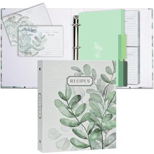 3 Ring Binder, 8.5x9.5, Full Page Binder Set with 25 Pages, 50 Recipe Cards & 6 Dividers