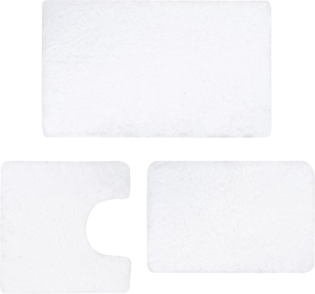 3 Pieces Luxury Bathroom Rug Set with U-Shaped Toilet Rug, Non-Slip Rubber Bottom, Thick Microfiber Fluffy Plush, Water Absorption, Quick Dry, Ultra Soft, Bath Mats for Bathroom, Tub(White)