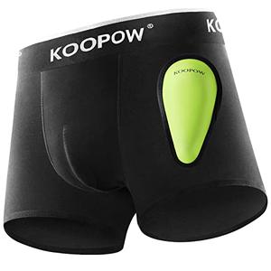 KOOPOW Youth Boys Compression Shorts with Soft Protective Athletic Cup, Boxer Briefs Underwear for Baseball, Football, Lacrosse,Black XL