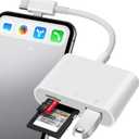 SD Card Reader for iPhone, SD Card Adapter with Lightening & USB C Dual Connectors Plug&Play Supports microSD, SD and USB-A OTG, Portable Trail Camera Memory Reader for iPhone Mac MacBook iPad
