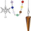 CrystaTears Tiger Eye Healing Crystal Pendulum for Divination Natural Hexagonal Chakra Quartz Crystal Point Stone Dowsing Pendulum for Wicca Witchcraft Reiki Healing Meditation Scrying