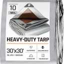 30 x 30 FT Waterproof Heavy Duty Tarp, 10 Mil Thick, Outdoor Furniture Covers, Plastic Insulated Tarpaulin for Camping Tent Roof Boat Patio Pool Cover, Large & Small Multi-Size Tarps, Silver/Brown