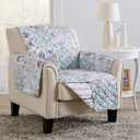 Great Bay Home Reversible Floral Patchwork Chair Furniture Protector - Machine Washable, Scalloped Edge, Stain Resistant, Printed Furniture Cover for Dogs, Kids, and Pets (Gray/Aqua)