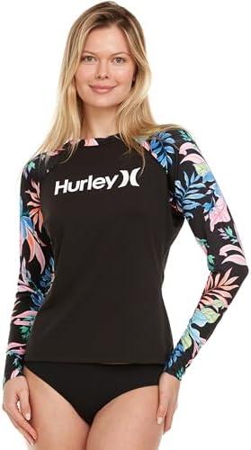 Hurley Rash Guard for Women, Womens Rash Guard Long Sleeve Shirts, Rashguard Swim Shirt Women UPF 50+ SPF & UV Protection L