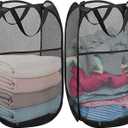 Pack of 2 Pop Up Laundry Hamper Collapsible Laundry Baskets Black Mesh Laundry Baskets with Portable Handle, Side Pocket for Bedroom, Nursery Room, Travel, Cruise