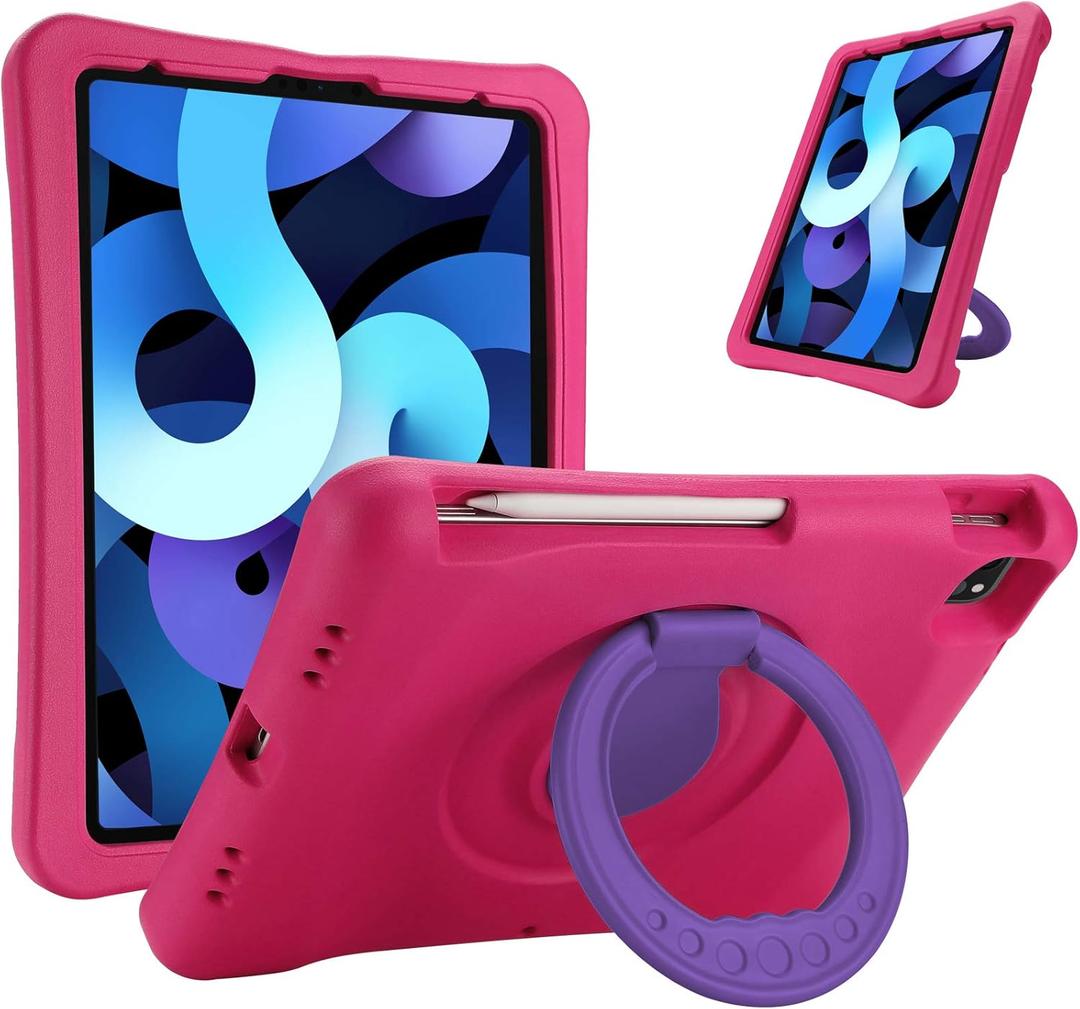 ProCase Kids Case for iPad Air 10.9" 5th Gen 2022/4th Gen 2020/iPad Pro 11 2020/2018, Shockproof Rotate Handle Fold Stand Lightweight Kids Friendly Case Magenta
