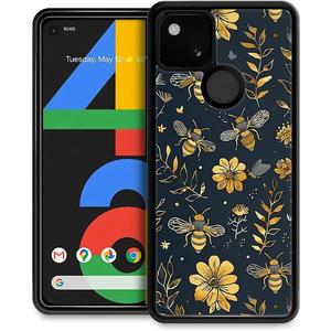 Compatible with Google Pixel 4A 5G Case,Vintage Yellow Bee Floral Amazing Pattern Design Shockproof Anti-Scratch Hard PC Back Case for Google Pixel 4A 5G