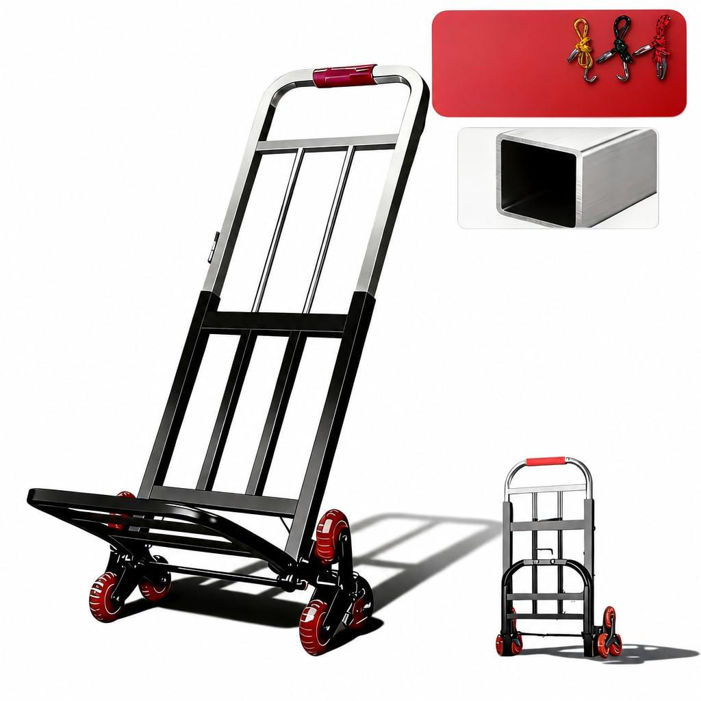 BiteBoom 300LBS Heavy Duty Foldable Hand Truck with Stair Climbing Wheels, Portable Folding Dolly Cart for Moving, Travel, Shopping and Office Use