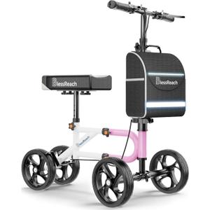 BlessReach Economy Knee Scooter Steerable Knee Walker for Foot Injuries Compact Crutch Alternative with Dual Braking System (Pink)