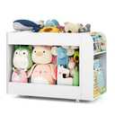 3-in-1 Toy Storage Box with Bookshelf and Chalkboard, Large Stuffed Animal Toy Chest on Wheels, Kids Toy Storage Organizer Bin for Kids Room, Nursery & Playroom, for Kids, White