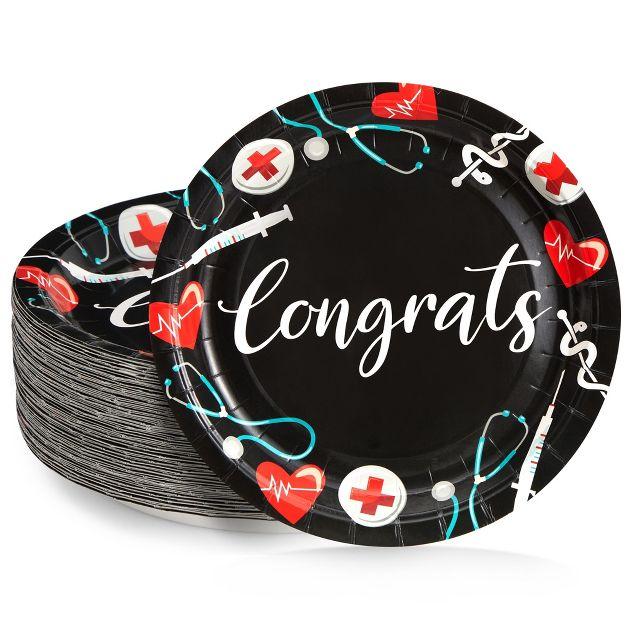 Sparkle and Bash 80 Pack Nurse Paper Plates for Nursing Graduation Party Supplies for Student Nurses, Doctors, Medical Professionals, 9 In