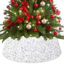 BSHSPX White Christmas Tree Collar 23.6 inch Sequin Christmas Tree Ring Glitter Xmas Tree Skirt Shimmer Christmastree Stand Collar Vintage Round Tree Collars for Christmas New Year Tree Decor