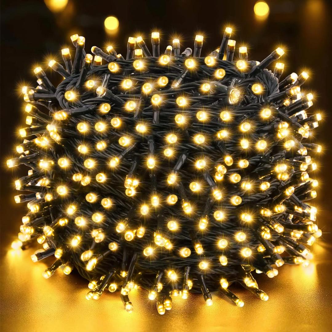 Christmas Lights Outdoor, Warm White Christmas Tree Lights Outside Waterproof Twinkle Lights Green Wire Connectable Plug in Christmas String Lights Indoor 108FT 8 Modes for House Decor.   7.6 M. 760 leds