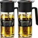 PLAPITATE 2Pcs 17oz Premium Olive Oil Sprayer for Cooking, 2 in 1 Glass Olive Oil Dispenser Bottle for Kitchen Gadgets, Spray Bottle with Portion Control for Salad, Frying, BBQ (2 Black)