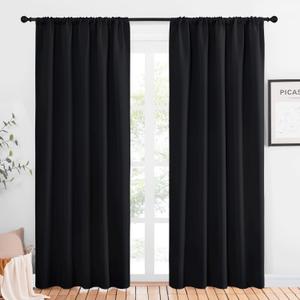 NICETOWN Blackout Curtain Panels for Living Room, Black, 2 Panels, W52 inches x L80 inches, Energy Efficient & Noise Reducing Thermal Insulated Rod Pocket Blackout Drapes/Draperies for Window