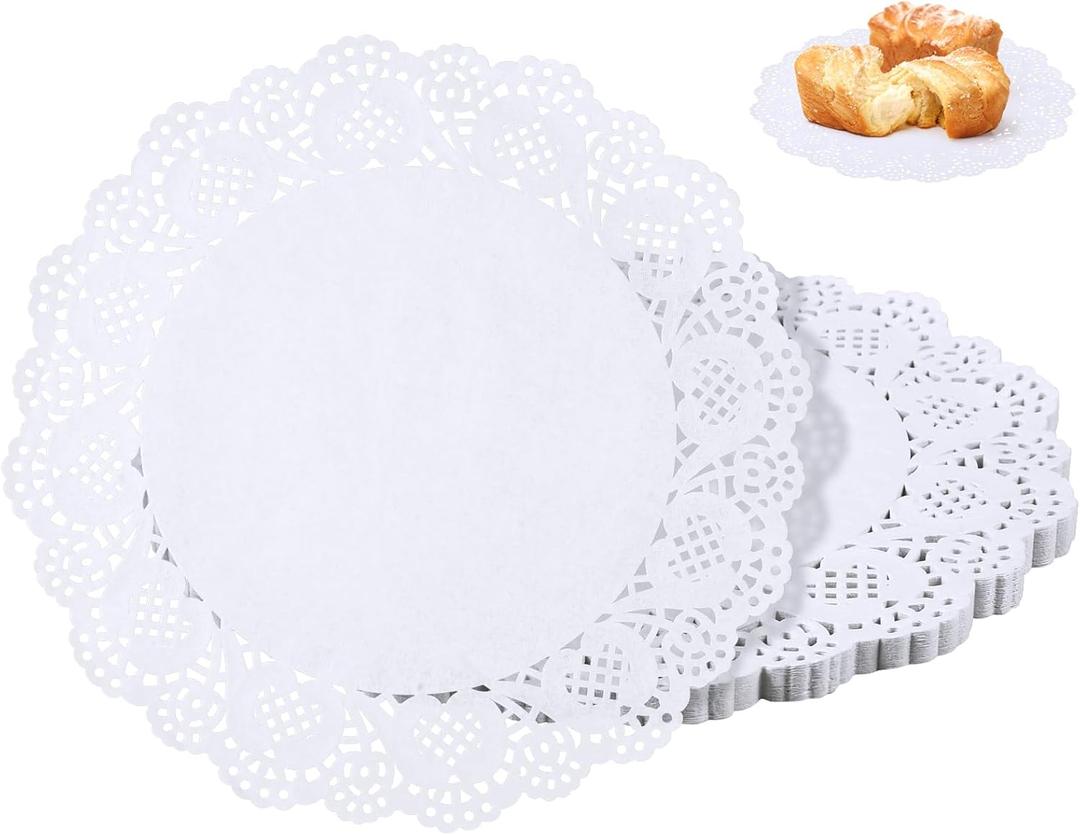 100 Pieces Paper Doilies, Doilies for Food, Disposable Lace Paper Doilies for Tables, Round Paper Placemats Bulk for Cakes Desserts Crafts (White) (10.5inch)