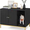 Feandrea Litter Box Enclosure, Modern Cat Litter Box Furniture Hidden, with Scratching Mat, Tall Legs, Cat House, Side End Table, 31.5 x 19.7 x 21.7 Inches, Black and Gold UPCL007B01