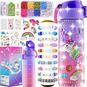 BOOH Gifts for Girls 4-12, Decorate Your Own Water Bottle Kits for Girls, Unicorn Diamond Painting Toys & Friendship Bracelet Kit, Fun Arts Crafts for Kids Ages 4-6-8-10, Birthday Gifts Toys for Kids