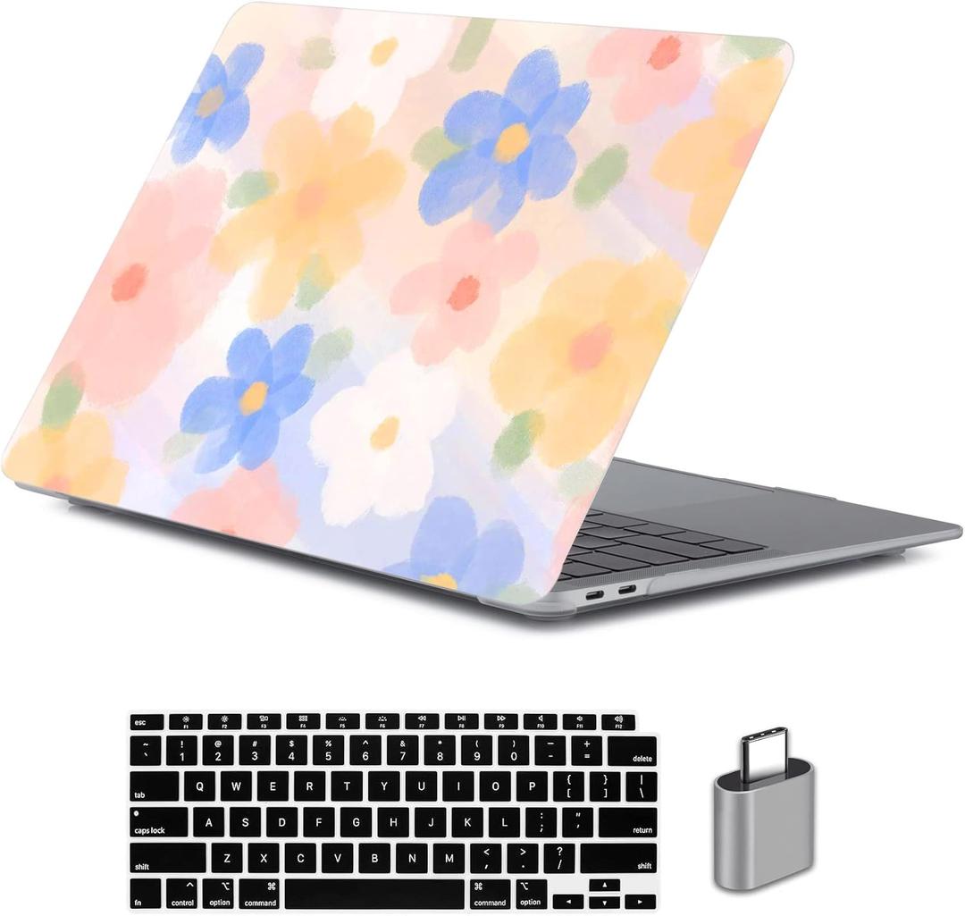 LanBaiLan Laptop Plastic Hard Shell Protective Case, Compatible for New MacBook Air 13 inch 2020 2019 2018 Release A2337 M1 A2179 A1932 Retina Display with Touch ID & Keyboard Cover, Paint Flower