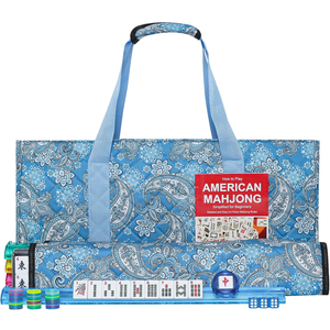 GUSTARIA American Mahjong Game Set, 166 Quality White Tiles, 4 All-in-One Color Rack/Pushers, Mahjong Tile Set with Light Blue Printed Carrying Bag
