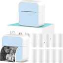 Mini Pocket Printer for iPhone/Android, Portable Mini Thermal Printering with 10 Rolls Non-Sticky Thermal Papers, Blue-Tooth Printers for Journal Memo Notes Photo Study, Blue