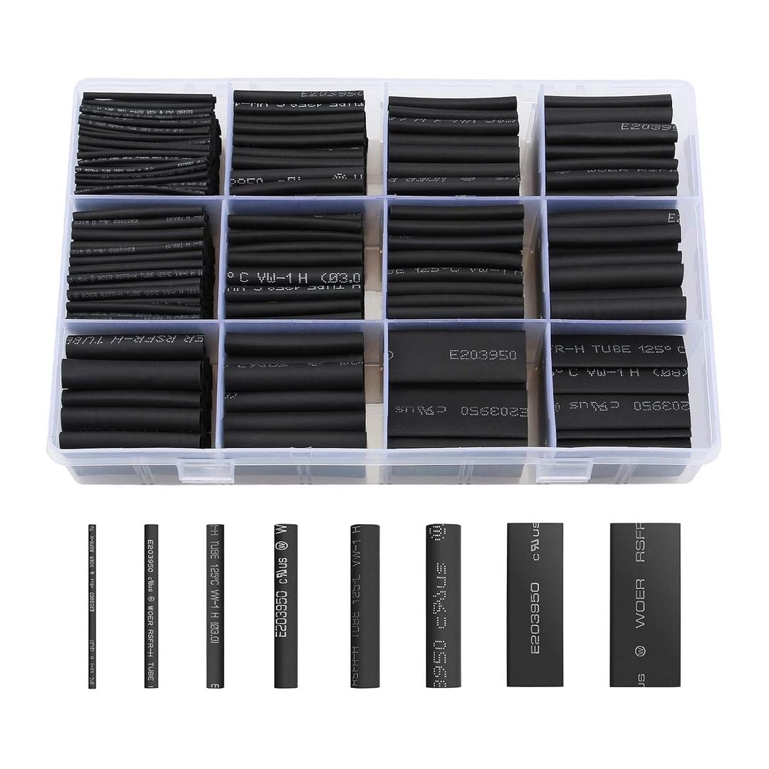 innhom 650pcs Heat Shrink Tubing Black Heat Shrink Tube Wire Shrink Wrap Shrinkage Ratio 2:1 Electrical Cable Wire Kit Set Long Lasting Insulation Protection