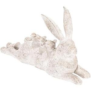 Creative Co-Op Decorative Resting Rabbit with Birds Figurine, Distressed White