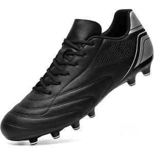 HaloTeam Soccer Shoes Mens Cleats Outdoor Professional Training Turf Football Boots Breathable Athletic Sneaker for AG/FG (Size 11, Black)