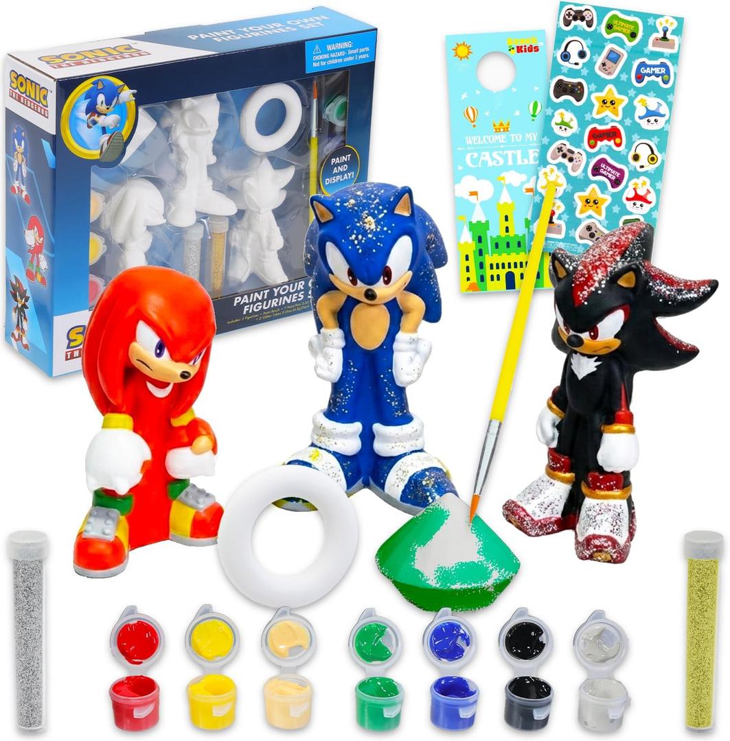 Sonic the Hedgehog Paint Your Own Figurines Set - Bundle with DIY Painting Set Featuring Sonic and More Plus Stickers | Sonic Painting Kit for Kids