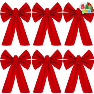 JOYIN 6PCS Christmas Red Velvet Bows, 13" Long by 9" Wide Christmas Ornaments for Tree, Decorative Big Bows for Indoor Holiday Decorations Outdoor Decor Xmas Wreaths Ornaments