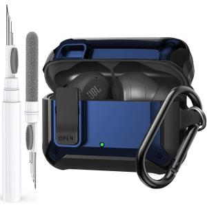 Compatible with JBL Vibe 200TWS/JBL Vibe Beam Case Cover Lock Clip with Cleaner Kit, Cool Protective Cover Men Women with Carabiner for JBL Vibe Beam 2 Charging Case - Blue