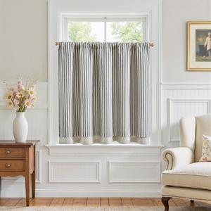jinchan Double Layer Striped Linen Kitchen Tier Curtain Rustic Cafe for Living Room Bathroom Half Window Curtain Light Filtering Rod Pocket 1 Panel 36 Inch Charcoal Grey