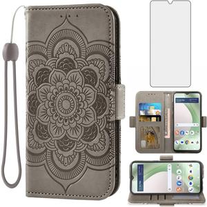 Asuwish Phone Case for Tracfone BLU View 5 B160V Wallet Cover with Tempered Glass Screen Protector and Leather Flip Credit Card Holder Cell Accessories Trac Fone Blue View5 160V 2024 Women Men Gray