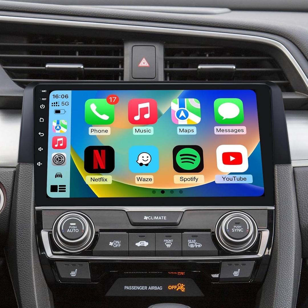 4G+64GB Android 13 Car Radio Stereo for Honda Civic 2016-2021, 9" Touch Screen Head Unit with Android 13/CarPlay/Android Auto/GPS Navigation/Bluetooth/FM/DSP Radio/AHD Backup Camera