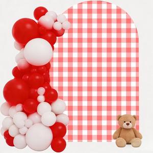 Red Plaids Arch Backdrop Cover,6FT Gingham Theme Stretchy Spandex Arch Fabric Cover for Birthday Baby Shower Mexican Talavera Wedding Party Decoration