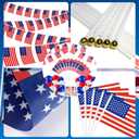4th of July Decorations 33ft American String Flags Banner+ 10Pcs Handheld USA Stick Flag+ 30Pcs Red White Blue Balloons+2 Sheet Stickers Party Decor for 4th of July America Patriotic Day Memorial Day