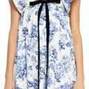 3 x Women's Floral Bow V Neck Babydoll Mini Dress Flower Print Puffy Sleeve Boho Short Casual Loose Flowy Dresses (Blue, S)